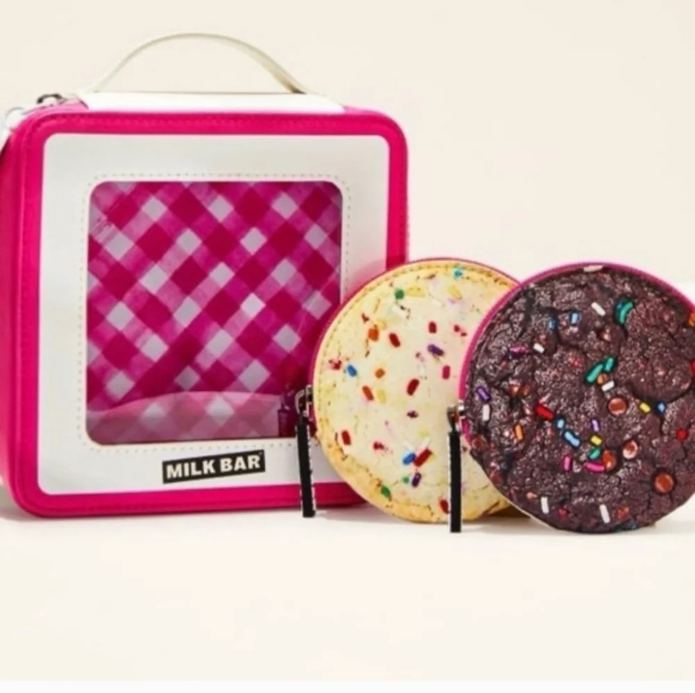 Bath & Body Works Milk Bar Lunch Box Shaped Cosmetic Case & 2 Cookie Coin Purses